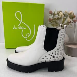 Sam Edelman Jalyn Leather Studded Chunky Chelsea Boot White Women 6.5M Tried On